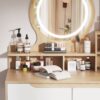 Elegant Makeup Vanity Desk With Adjustable Lighted Mirror Table Feet - American White Oak - Image 8