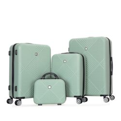 4 Piece Lightweight Suitcase, 14" Makeup Box, Aircraft Wheels (14/20/24/28) - Olive Green
