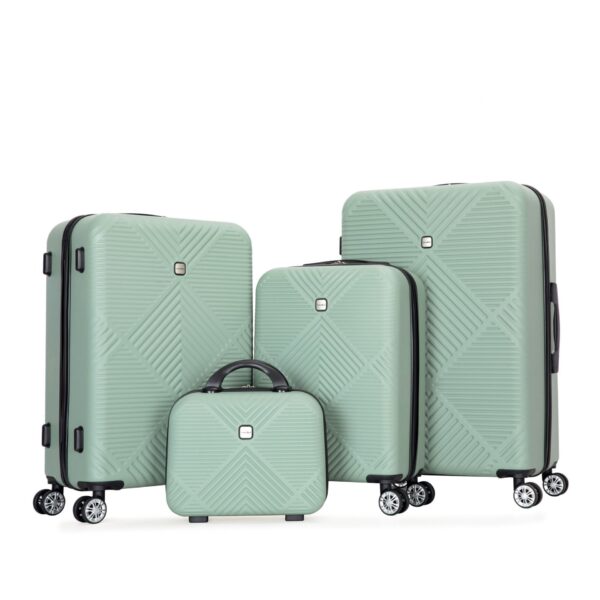 4 Piece Lightweight Suitcase, 14" Makeup Box, Aircraft Wheels (14/20/24/28) - Olive Green