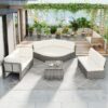 Patio Furniture Set Outdoor Daybed Rattan Sectional With Cushions And Center Table - Beige - Image 2