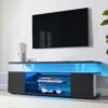 TV Stand For 60" TV LED Gaming Entertainment Center Media Storage Console Table With Large Side Cabinet For Living Room - Black - Image 2