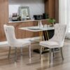 Nikki - Modern, High-End Tufted Solid Wood Contemporary Velvet Upholstered Dining Chair With Chrome Stainless Steel Plating Legs, Nailhead Trim (Set of 2) - Beige - Image 13