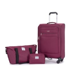 3 Piece Set (18/Travelbag /Toiletry Bag), Softshell Suitcase Spinner Wheels Terylene Polyester Luggage Sets Carry On Suitcase Luggage Lightweight Durable Suitcase - Wine Red