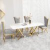 Marble Pattern Dining Table With Stainless Steel Base, Rectangular, Seats 6 Or 8 - Gold - Image 9