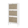 Modern Rattan 3 Door Shoe Rack Cabinet For Entryway Freestanding White Storage Unit In Particle Board - White - Image 7
