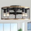 20" Industrial Caged Ceiling Fan, With 7 - ABS Blades Remote Control Reversible DC Motor, Small Flush Mount Ceiling Fan For Farmhouse - Black - Image 2