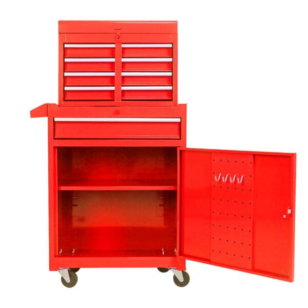 Rolling Tool Chest, 5 Drawer Tool Box Organizer With Lockable Wheels & Sliding Drawers & Detachable Top & Adjustable Shelf, Tool Storage Cabinet For Garage Workshop - Red
