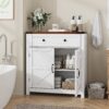 Farmhouse Storage Cabinet With Drawer And Adjustable Shelf Kitchen Cabinet With Walnut Countertop, Modern Coffee Bar Console Cabinet For Kitchen, Dining Room, Bathroom, Entryway - White - Image 4