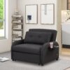 3 In 1 Pull Out Sofa Sleeper With Wing Table And USB Charge - Black - Image 2