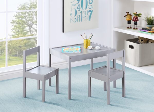 Della - 3-Piece Solid Wood Kids Table & Two Chair Set - Gray