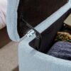 Storage Ottoman Bench For End Of Bed Gold Legs, Modern Gray Faux Fur Entryway Bench Upholstered Padded With Storage For Living Room Bedroom - Blue - Image 15