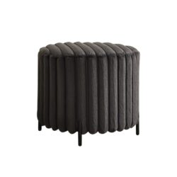 Upholstered Round Pouf Ottoman Foot Rest With Black Metal Legs - Charcoal