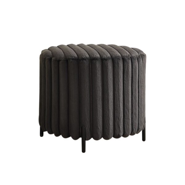 Upholstered Round Pouf Ottoman Foot Rest With Black Metal Legs - Charcoal