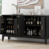 4 Door Sideboard Storage Cabinet With Door Shelf For Living Room And Dining Room, 2 Large Cabinets With Adjustable Shelf - Black - Image 25
