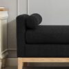 Elegant Upholstered Bench Daybed Ottoman With Nature Wood Legs & Bolster Pillows - Black Boucle - Image 8