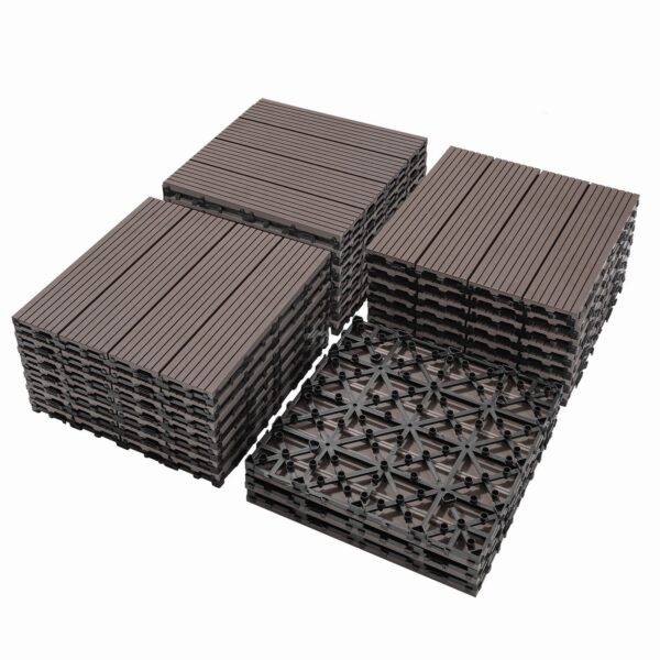 Wood Plastic Composite Deck Tiles (Set of 20), Sustainable Composite Decking Resist Rust, Water, Weather, Easy To Diy & Maintain, Ideal For Patios, Balconies, Rooftops - Light Coffee