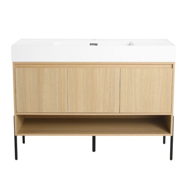 Modern Bathroom Vanity Combo With Single Resin Sink And Storage Cabinet, Multilayer Solid Wood - Oak