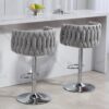 360 Degree Swivel Bar Stools Adjustable Counter Height Bar Chairs With Woven Back & Footrest, Silver Chromed Bar Stools For Kitchen Island (Set of 2) - Gray - Image 8