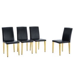 (Set of 4) Backrest Chairs With Gold Metal Legs A Perfect Pairing, Ideal For Minimalist And Modern Home Decor Styles - Black / Gold