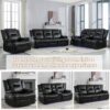 3 Seater Home Theater Recliner Manual Recliner Chair With A Led Light Strip Two Built-In Cup Holders For Living Room - Black - Image 6