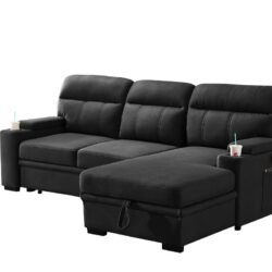 Kaden - Sleeper Sectional Sofa Chaise With Storage Arms And Cupholder - Black