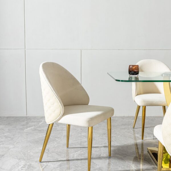 2 Pieces Contemporary Stainless Steel Dining Chair With Upholstery And Leather Backrest - Gold