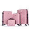 4 Piece Lightweight Suitcase, 14" Makeup Box, Aircraft Wheels (14/20/24/28) - Pink - Image 4