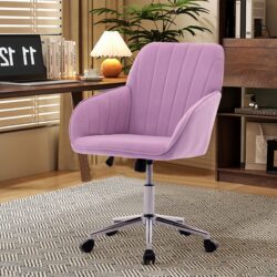 Ergonomic Swivel Office Chair, Comfortable Backrest Seat, Velvet, Adjustable For Home And Bedroom - Lilac