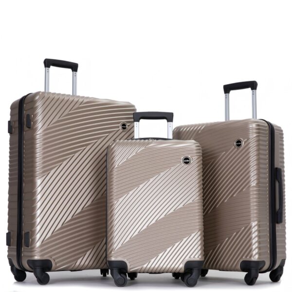 3 Piece Luggage Sets Lightweight Suitcase With Two Hooks, Spinner Wheels, (20/24/28) - Gold