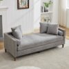 Chenille Upholstered Chaise Lounge With Nailheads And Rubberwood Legs, Wide Sleeper Sofa With 4 Throw Pillows & 2 Bolsters - Gray - Image 3