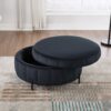 Upholstered Round Ottoman With Reversible Lid, Velvet Storage Stool, Channel Tufted Pumpkin Shape Footstool For Living Room, Bedroom And Office - Black - Image 5
