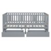 Twin Size Daybed With Fence Guardrails And 2 Drawers, Split Into Independent Floor Bed & Daybed - Gray - Image 2