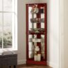 Corner Curio Dispaly Cabinet With Lights, Adjustable Tempered Glass Shelves, Mirrored Back (E26 Light Bulb Not Included) - Cherry - Image 6