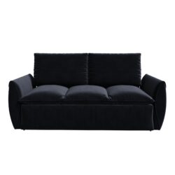 Pull Out Sofa Bed, 3 Seat Convertible Sleeper Sofa With 2 In 1 Pillow And Blanket Set Multifunctional Velvet Loveseat Bed - Black