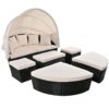Outdoor Rattan Daybed Sunbed With Retractable Canopy Wicker Furniture, Round Outdoor Sectional Sofa Set - Black Wicker Furniture Clamshell Seating With Washable Cushions, Backyard, Porch - Beige - Image 6