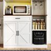Farmhouse Kitchen Pantry Sideboard With Cabinet And Drawer, Multi Functional Kitchen Buffet With Hutch And Glass Holder, Microwave Stand With Charging Station - Brown / Antique White - Image 15