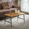 Rectangle Outdoor Coffee Table With Angled Tubular Legs And Wood Top - Black - Image 2
