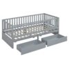 Twin Size Daybed With Fence Guardrails And 2 Drawers, Split Into Independent Floor Bed & Daybed - Gray - Image 10