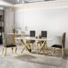Marble Pattern Dining Table With Stainless Steel Base, Rectangular, Seats 6 Or 8 - Gold - Image 4