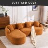 Compression Sofa: Combining Chaise Longue With 3 Seater, Wood Grain Chenille Fabric, Full Sponge Compression Sofa, Combined Sofa With 4 Pillows For Living / Home Furniture / Apartment - Orange - Image 13