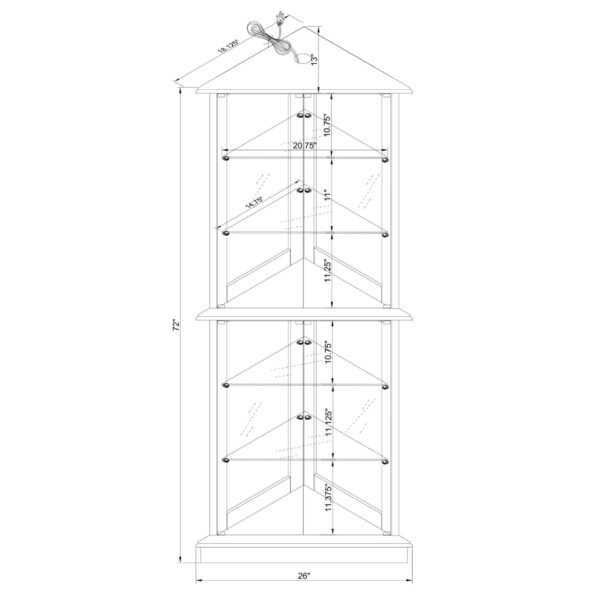 Corner Curio Dispaly Cabinet With Lights, Adjustable Tempered Glass Shelves, Mirrored Back (E26 Light Bulb Not Included) - Cherry