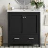 Bathroom Vanity With Single Sink, Combo Cabinet Undermount Sink, Bathroom Storage Cabinet With 2 Doors And A Drawer, Soft Closing, Multifunctional Storage, Solid Wood Frame - Black - Image 22