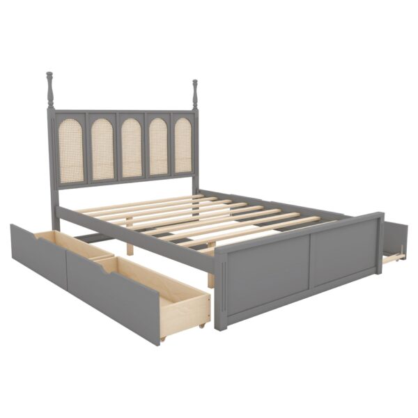 Queen Size Platform Bed With With 2 Big Drawers Twin Size Trundle - Gray