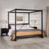 King Canopy Bed Frame Modern Minimalist Boho - Black - Image 4