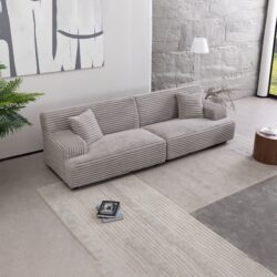 Modern 2291-G Sofa, Comfortable Cloud Sofa, Soft Plush Corduroy Interior With Square Armrests, Living Room Or Bedroom - Gray