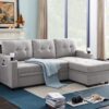 Mabel - Linen Fabric Sleeper Sectional With Cupholder, USB Charging Port And Pocket - Light Gray - Image 6
