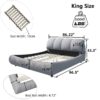 King Size Luxury Upholstered Platform Bed With Oversized Padded Backrest And Solid Wood Frame, Suitable For Multiple Heights Of Mattresses - Gray - Image 3