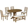 Topmax - 6 Piece Farmhouse Extendable Pedestal Dining Table Set With Removable Leaf, Bench And 4 Ladder Back Dining Chairs - Dark Brown - Image 7