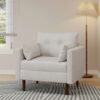 Contemporary Fabric Club Chair With Birch Wood Legs - Beige - Image 2