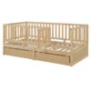 Twin Size Daybed With Fence Guardrails And 2 Drawers, Versatile Split Floor Bed & Daybed - Natural - Image 16